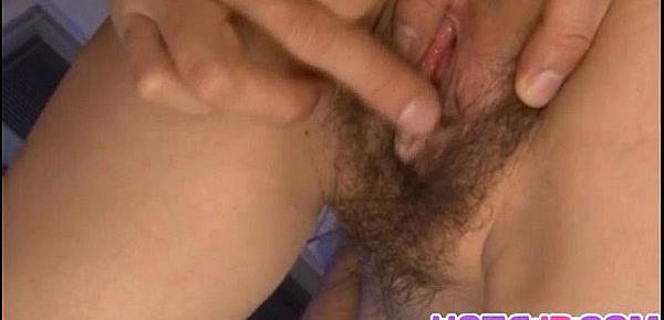  Kanna Harumi with cum on mouth is nailed in hairy cunt